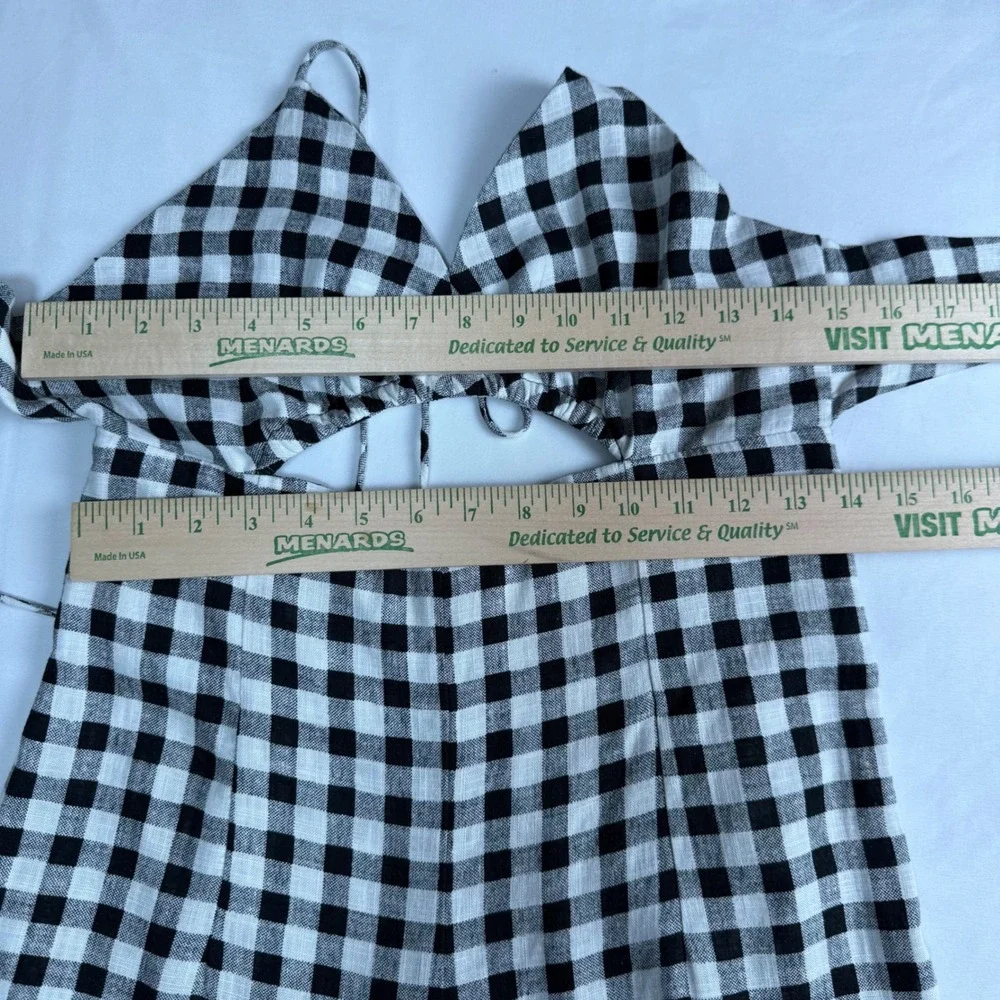 Zara Womens Small Black White‎ Gingham Halter Cutout Linen Blend Jumpsuit Small